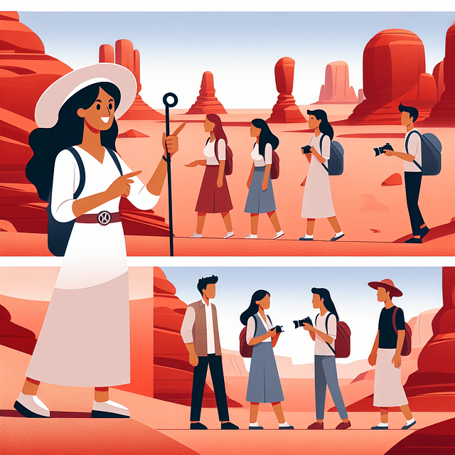 guide leading a tour in red sandstone desert