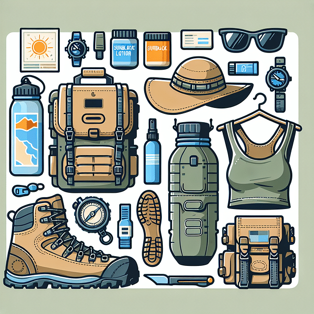 hiking gear and essentials for a desert trip