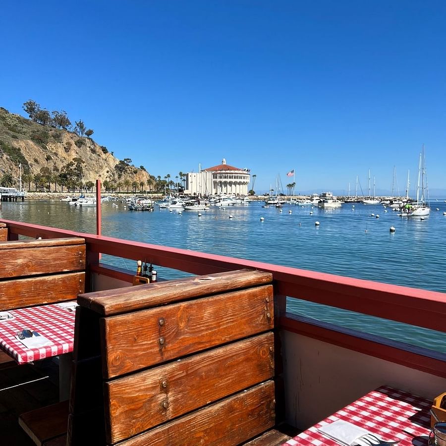 Restaurant patio overlooking Avalon, Catalina Island