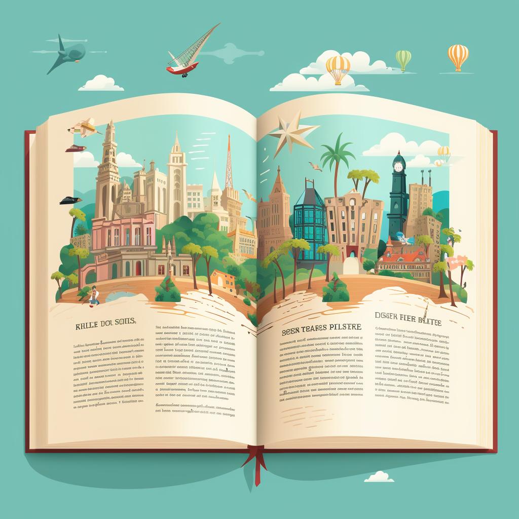 A travel guide book open on a page with various places marked.